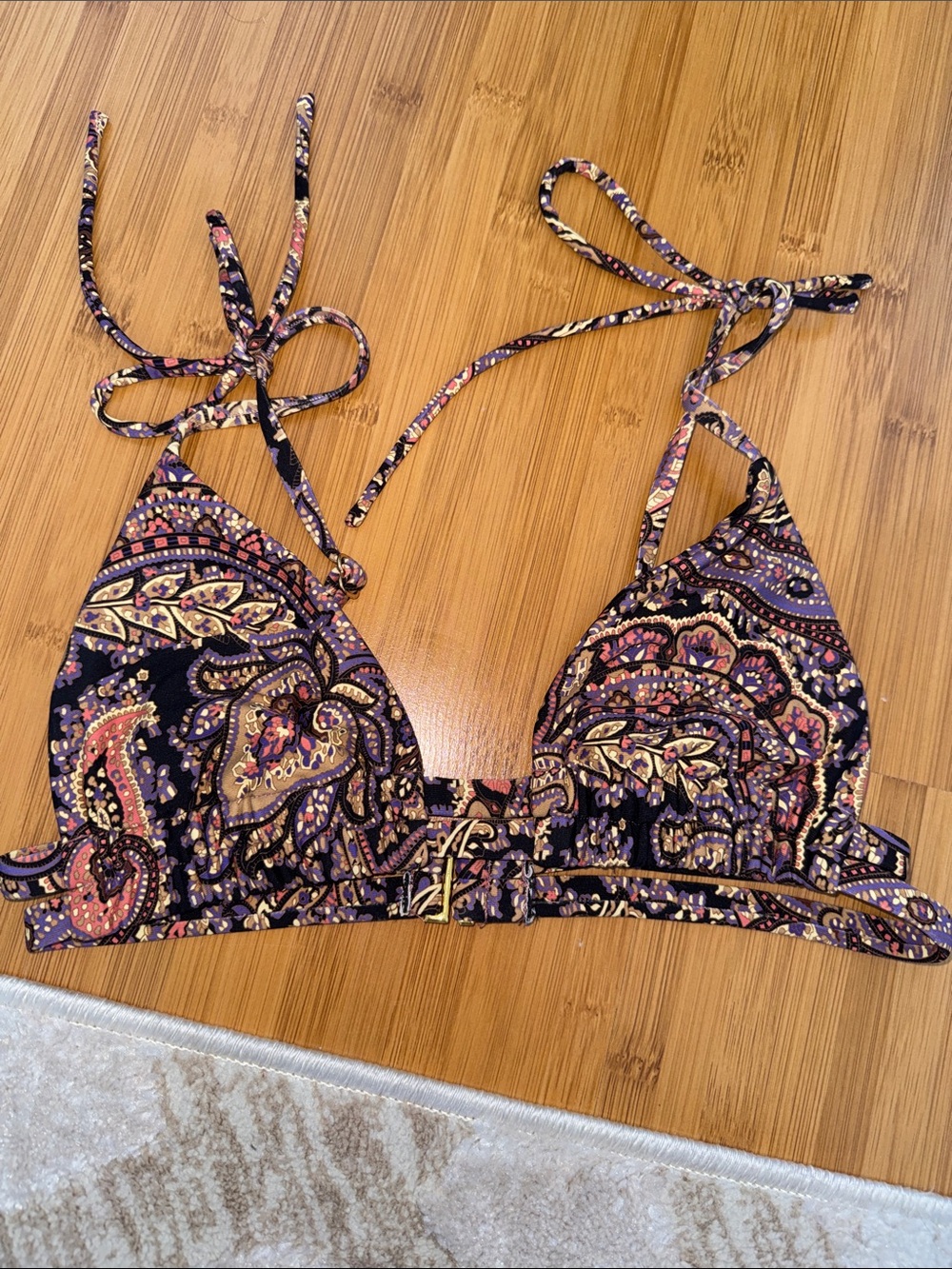 Montce Paisley Triangle Bikini Top - Black, Pink & Gold Print
